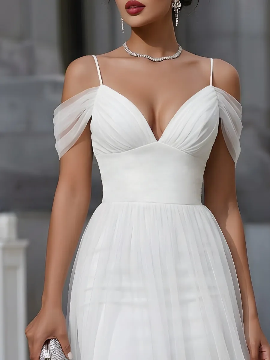 Off-Shoulder Sheer Overlay Pleated Maxi Dress sold by Mooyius product image thumbnail 2