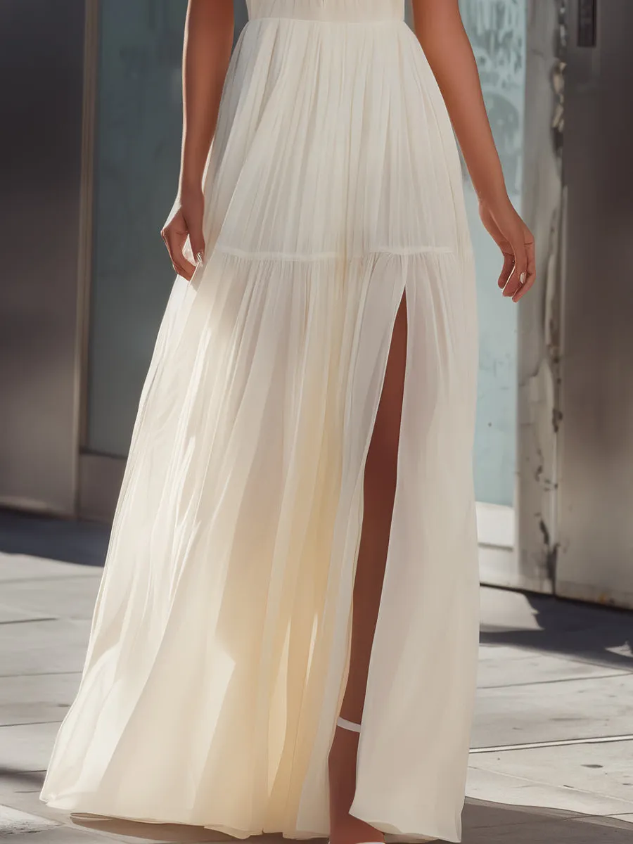Halter Neck Pleated Flowing Maxi Dress sold by Mooyius product image thumbnail 3