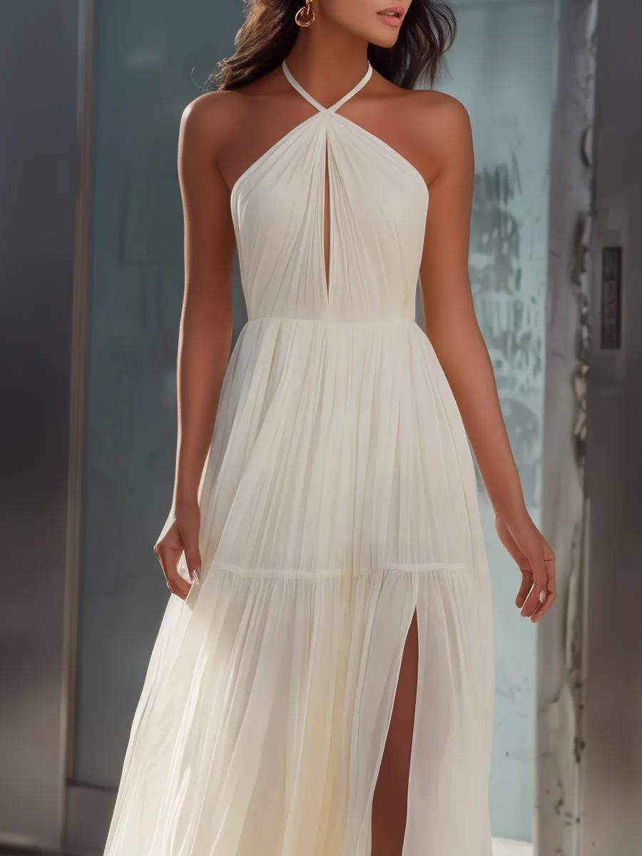 Halter Neck Pleated Flowing Maxi Dress sold by Mooyius product image thumbnail 2
