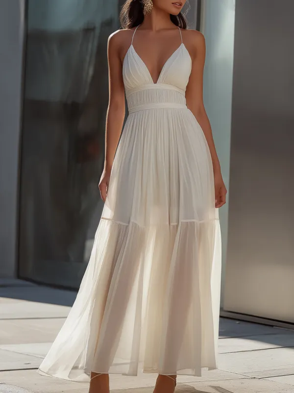 Spaghetti Strap Pleated Flowing Maxi Dress made by Mooyius