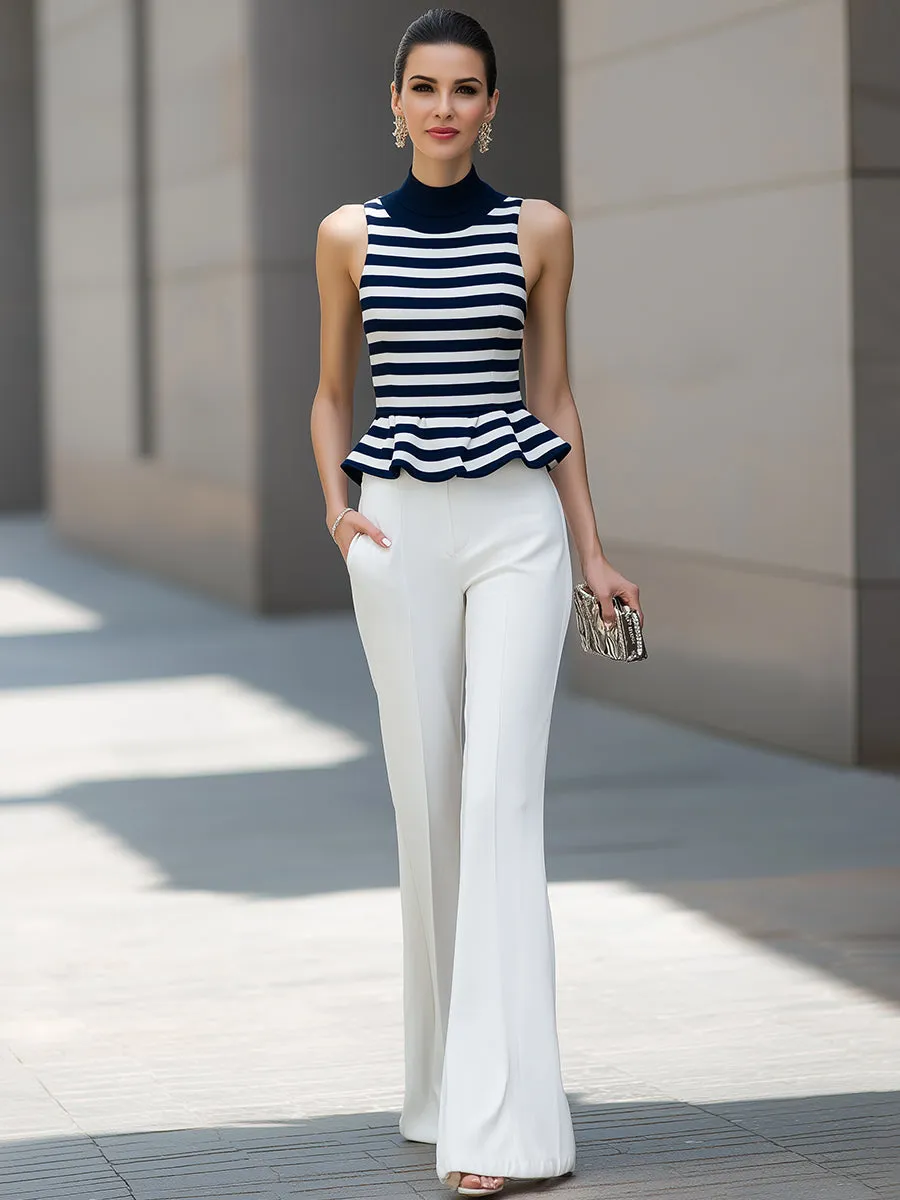 Sleeveless Minimalist Knit Top & Tailored Wide-Leg Pants Two-Piece Set sold by Mooyius product image thumbnail 2