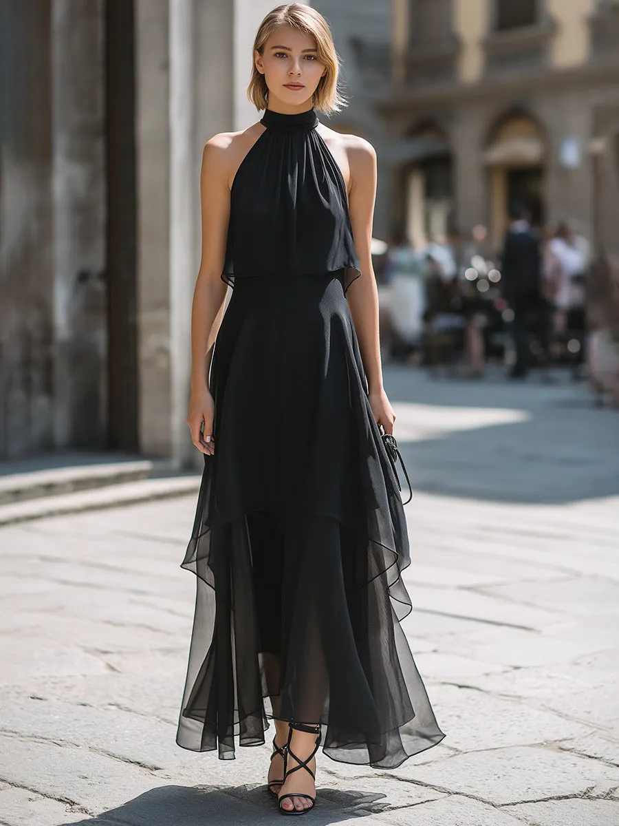 Halter Neck Layered Chiffon Maxi Dress sold by Mooyius product image thumbnail 2