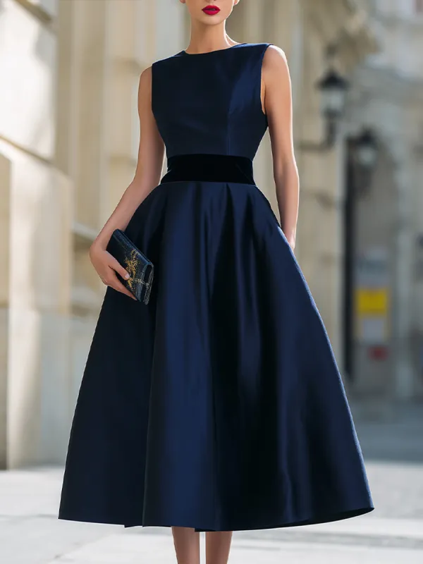 Sleeveless Structured Waist A-Line Midi Dress made by Mooyius