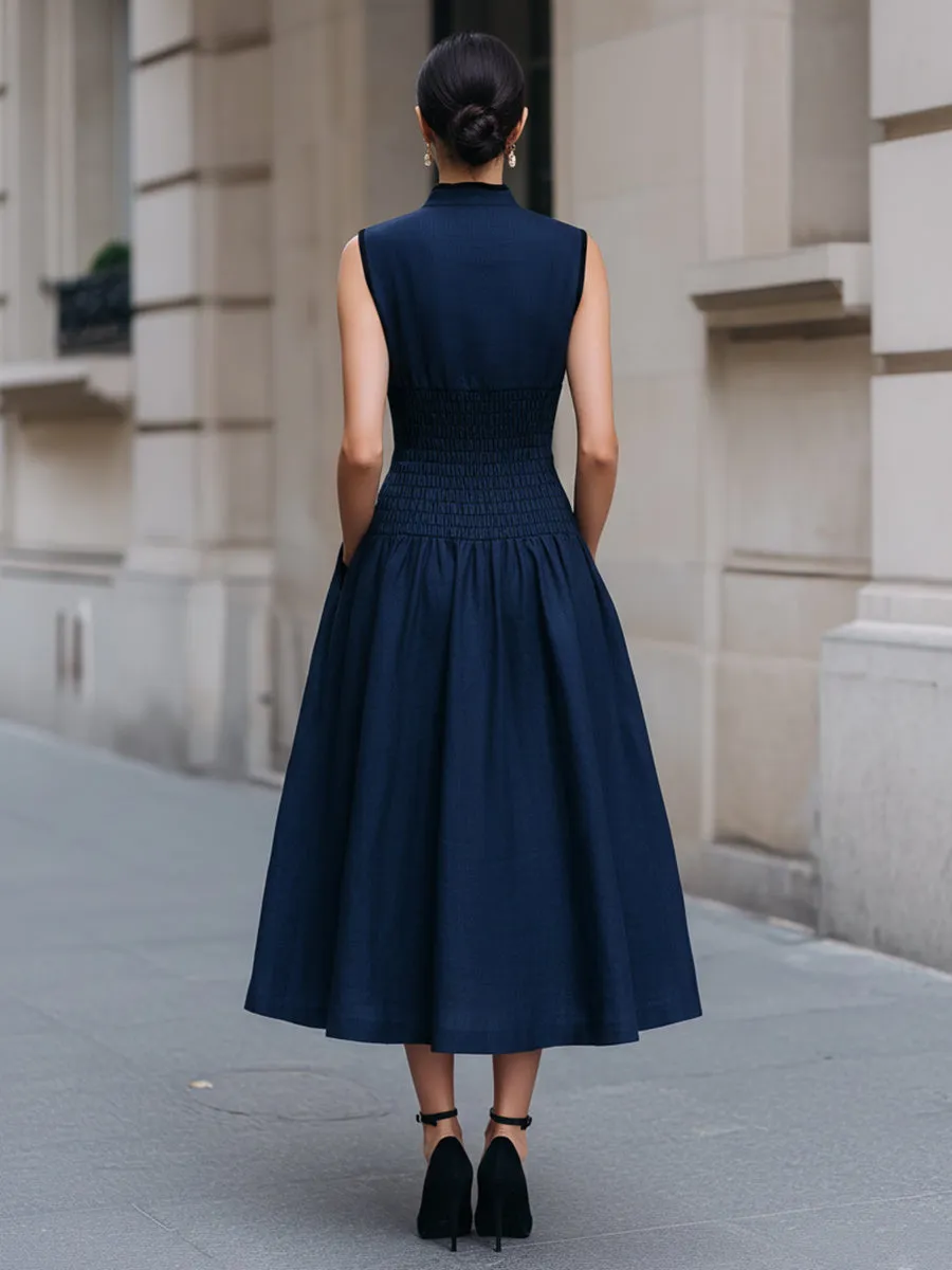 Sleeveless Contrast Trim Structured A-Line Midi Dress sold by Mooyius product image thumbnail 4