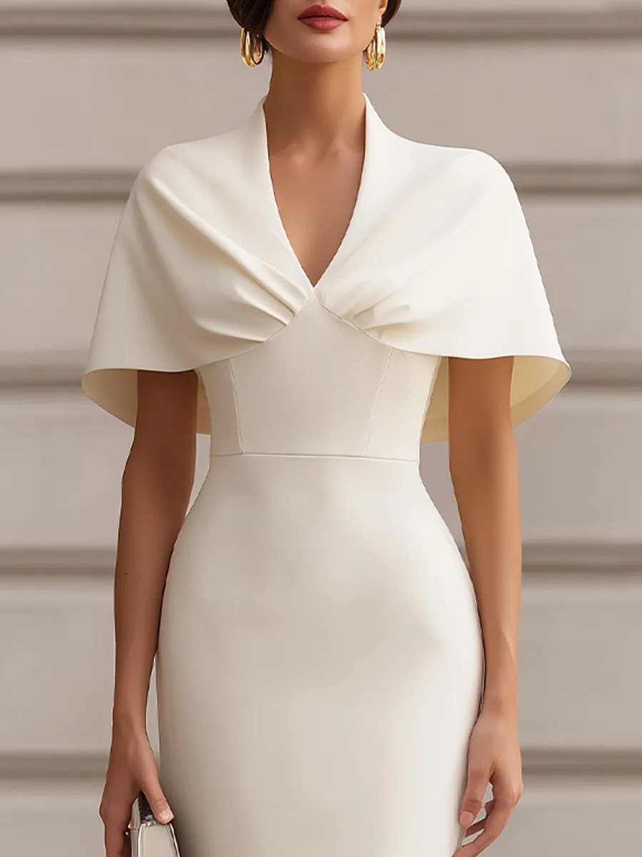 Draped Cape Sleeve V-Neck Bodycon Midi Dress sold by Mooyius product image thumbnail 2