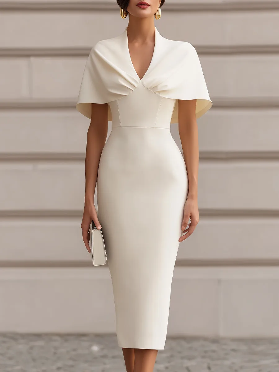 Draped Cape Sleeve V-Neck Bodycon Midi Dress sold by Mooyius