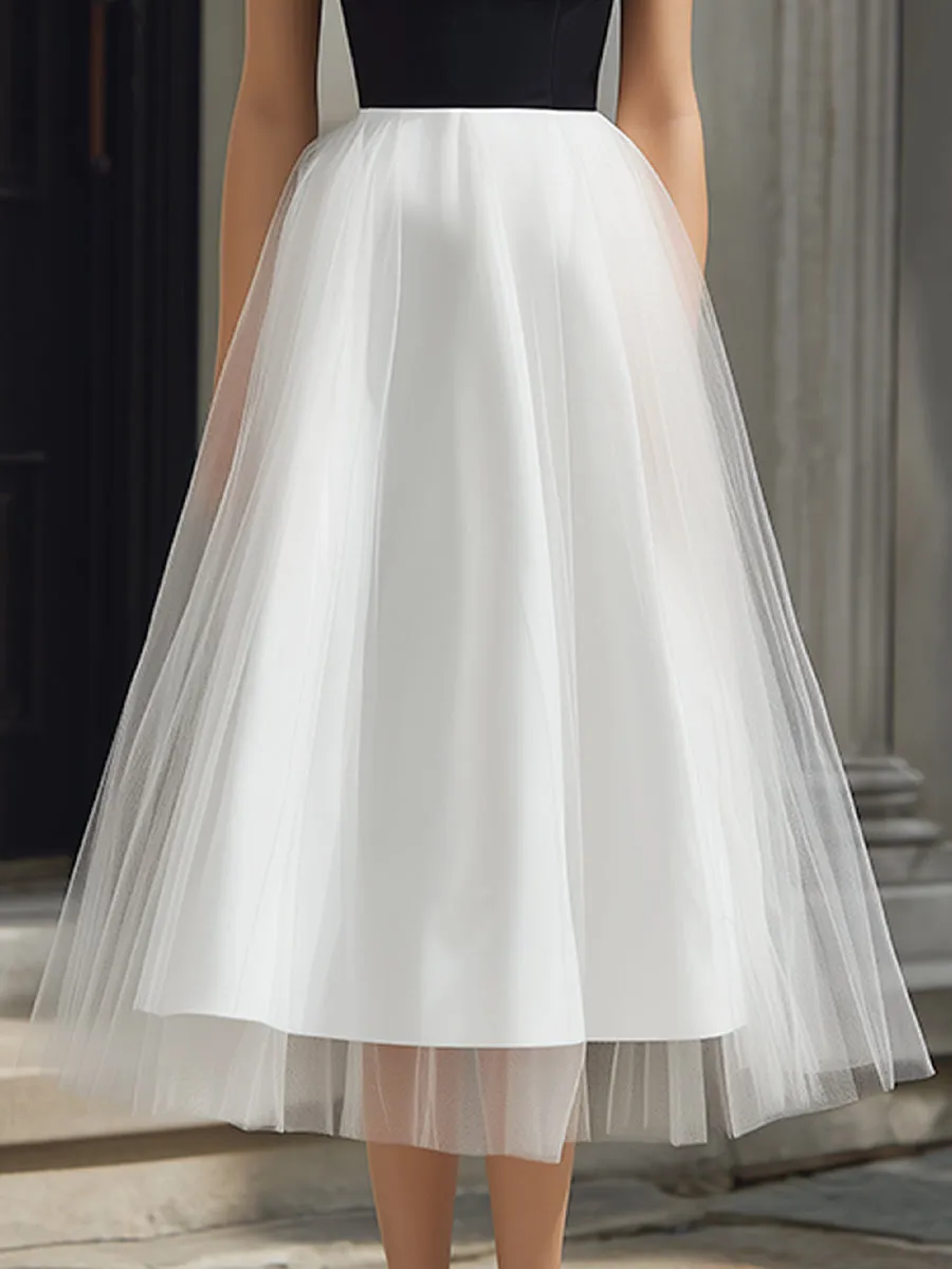 Off-Shoulder Strap Detail Tulle A-Line Midi Dress sold by Mooyius product image thumbnail 3