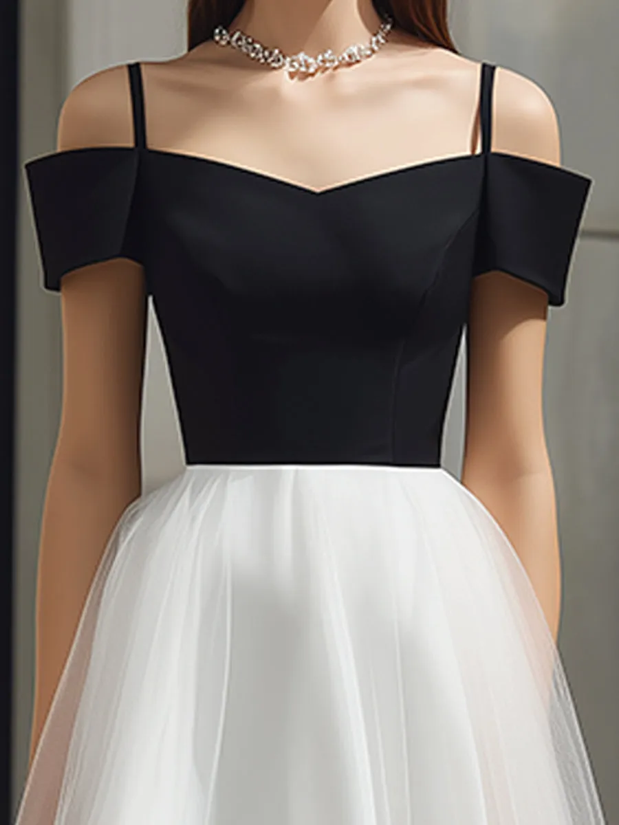 Off-Shoulder Strap Detail Tulle A-Line Midi Dress sold by Mooyius product image thumbnail 2