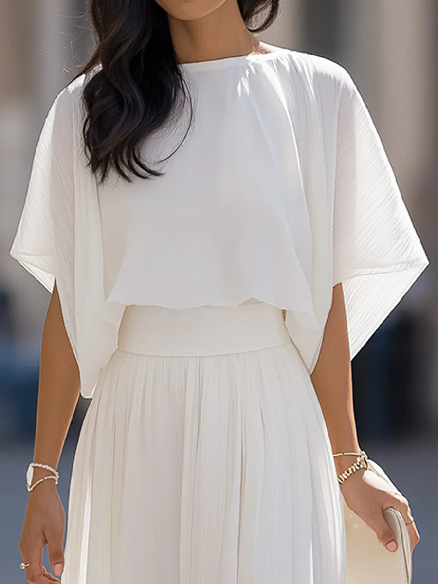 Pleated Shawl-Sleeve High-Waisted Flowy Maxi Dress Set sold by Mooyius product image thumbnail 2