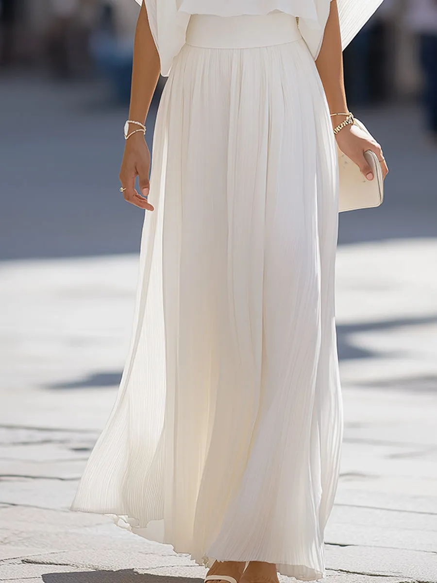 Pleated Shawl-Sleeve High-Waisted Flowy Maxi Dress Set sold by Mooyius product image thumbnail 3