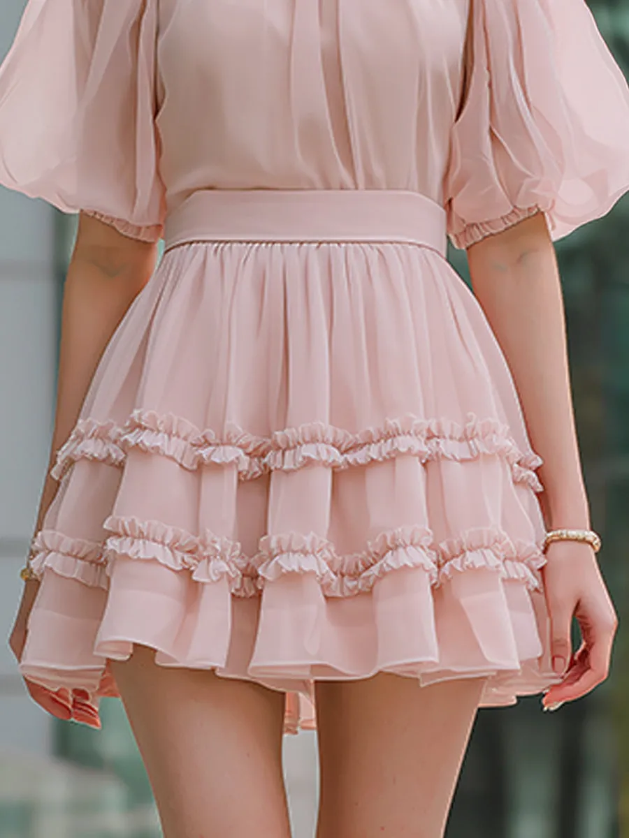 High Neck Puff Sleeve Tiered Ruffle Mini Dress sold by Mooyius product image thumbnail 3