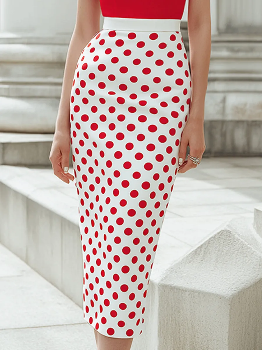 Off-Shoulder Draped Bodice Polka Dot Pencil Midi Dress sold by Mooyius product image thumbnail 3
