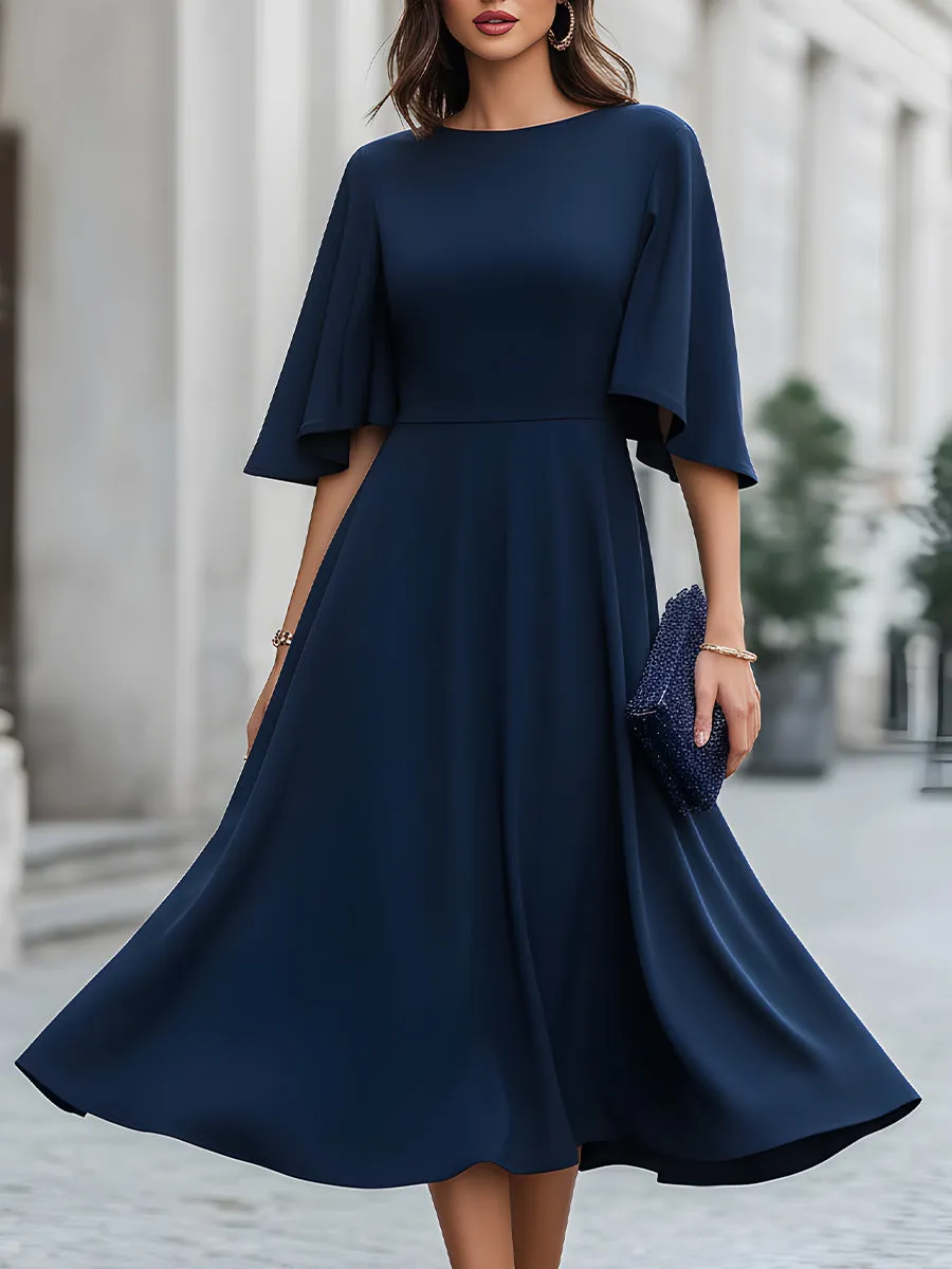 Cape Sleeve Flared A-Line Midi Dress sold by Mooyius product image thumbnail 4