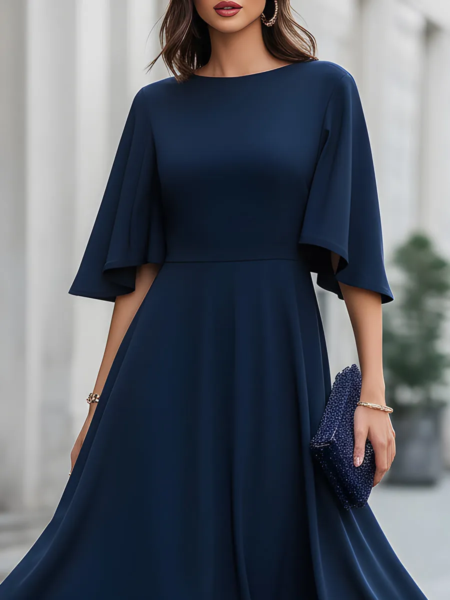 Cape Sleeve Flared A-Line Midi Dress sold by Mooyius product image thumbnail 3