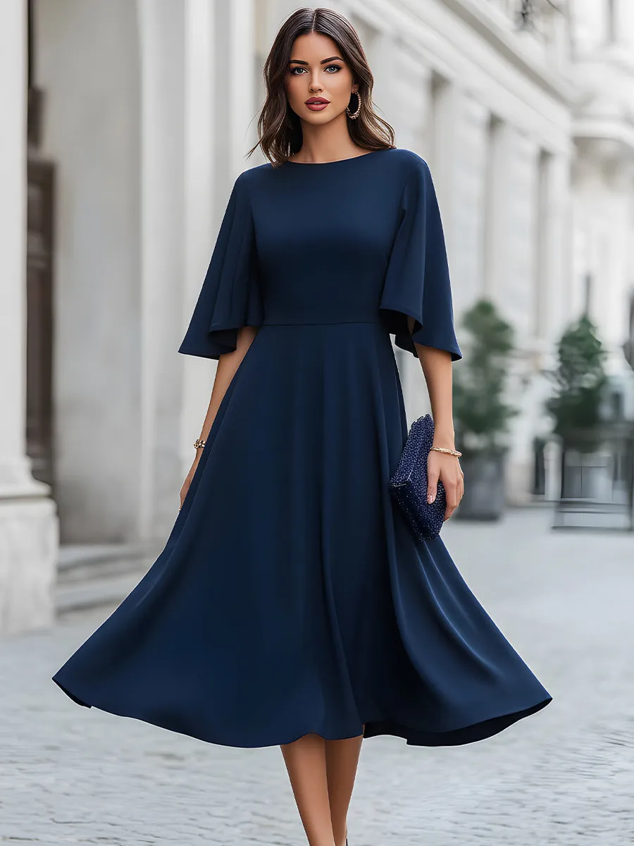Cape Sleeve Flared A-Line Midi Dress sold by Mooyius product image thumbnail 2