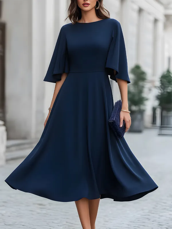 Cape Sleeve Flared A-Line Midi Dress made by Mooyius