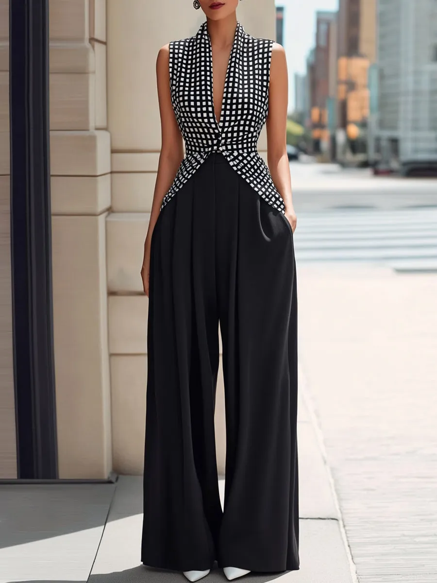 Geometric Print Draped Top And Wide-Leg Pants Set sold by Mooyius