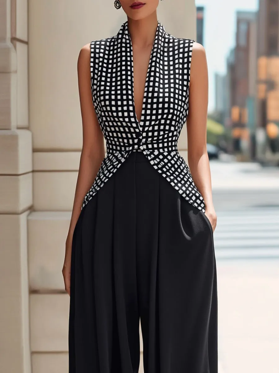 Geometric Print Draped Top And Wide-Leg Pants Set sold by Mooyius product image thumbnail 2