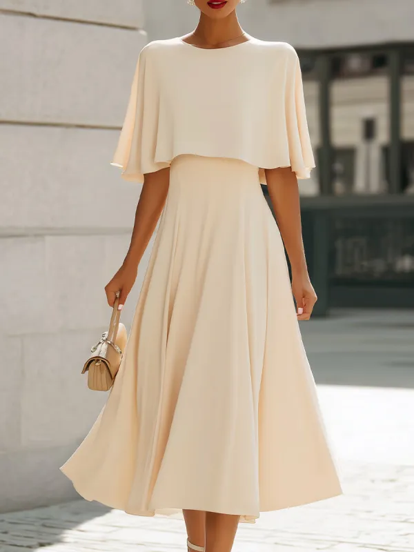 Cape Sleeve Layered Elegant Midi Dress made by Mooyius