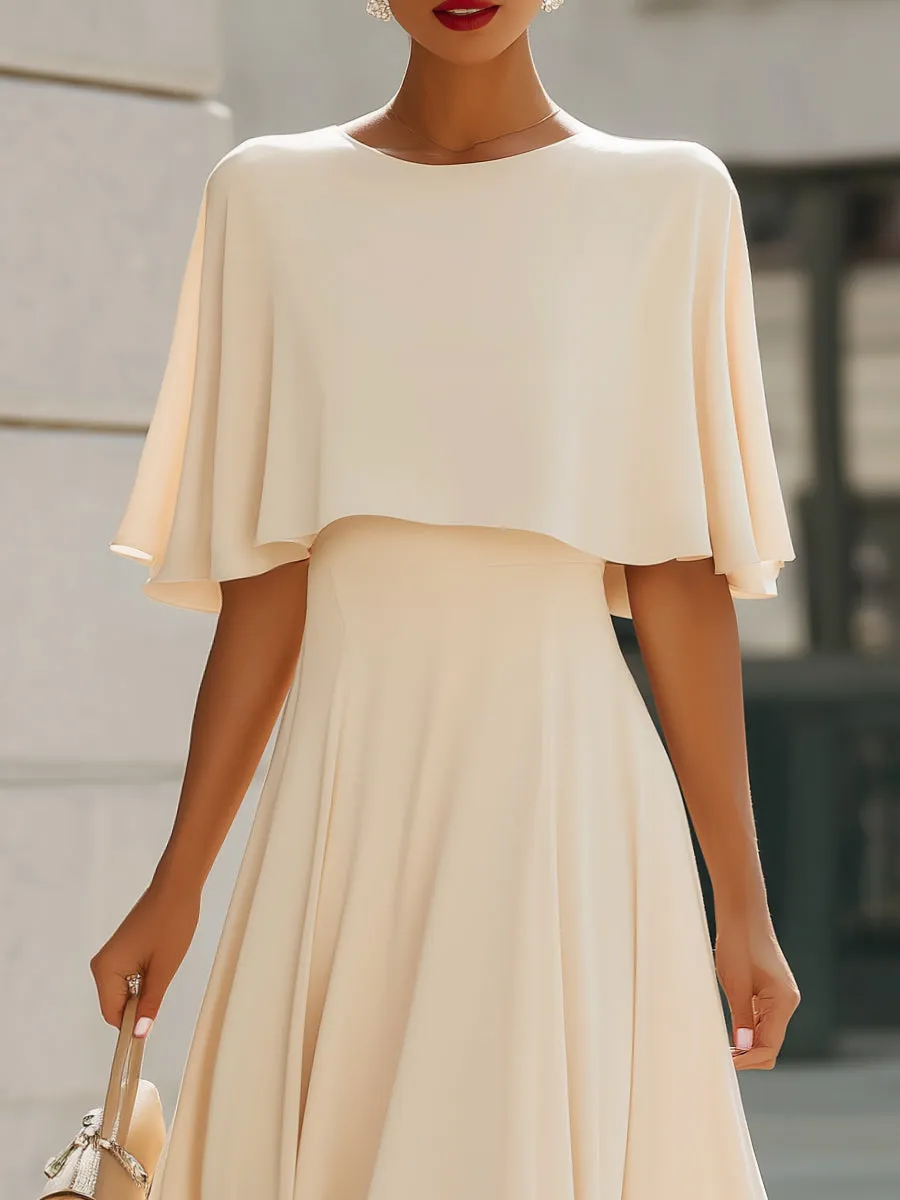 Cape Sleeve Layered Elegant Midi Dress sold by Mooyius product image thumbnail 2