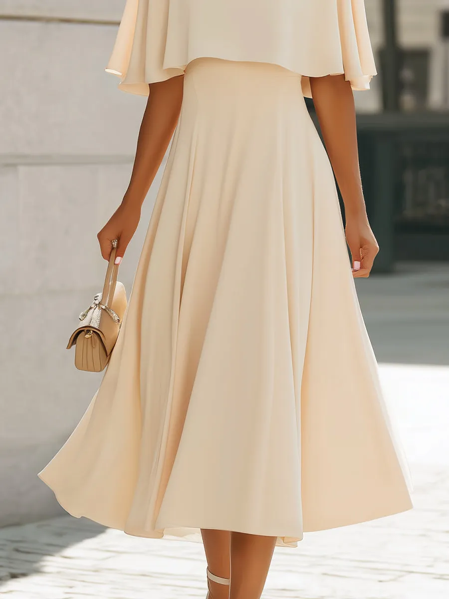 Cape Sleeve Layered Elegant Midi Dress sold by Mooyius product image thumbnail 3