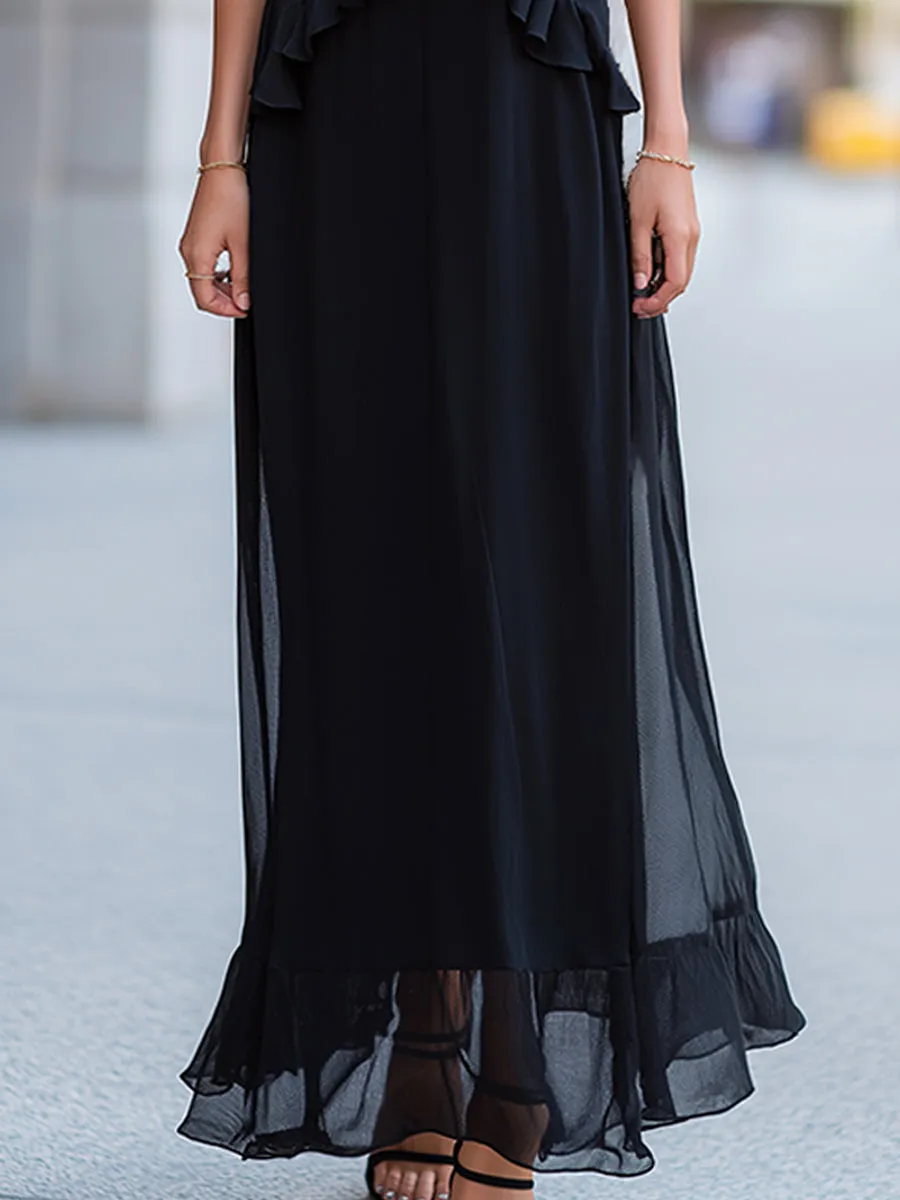 Ruffled Trim Spaghetti Strap Sheer Overlay Maxi Dress sold by Mooyius product image thumbnail 4
