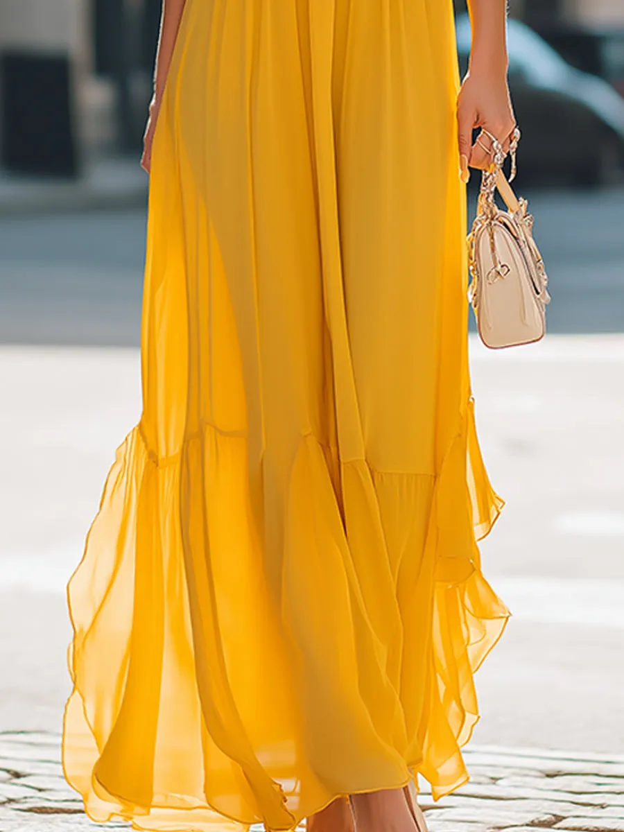 Layered Ruffle Spaghetti Strap Flowing Maxi Dress sold by Mooyius product image thumbnail 3