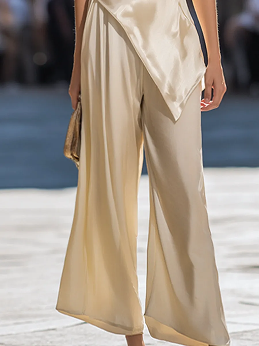 Asymmetrical Draped Satin Cami & Wide-Leg Two-Piece Set sold by Mooyius product image thumbnail 3