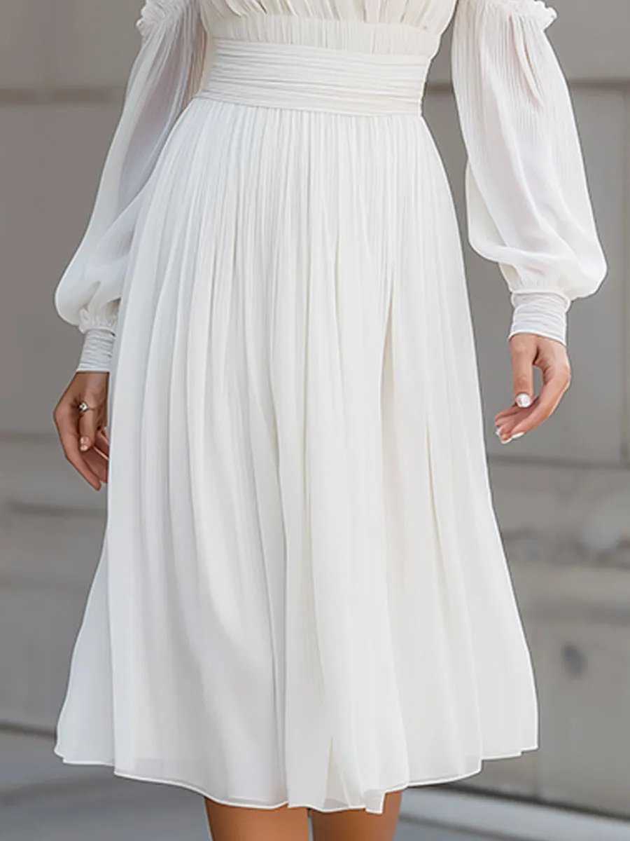 High Neck Pleated Cold-Shoulder Chiffon Midi Dress sold by Mooyius product image thumbnail 3