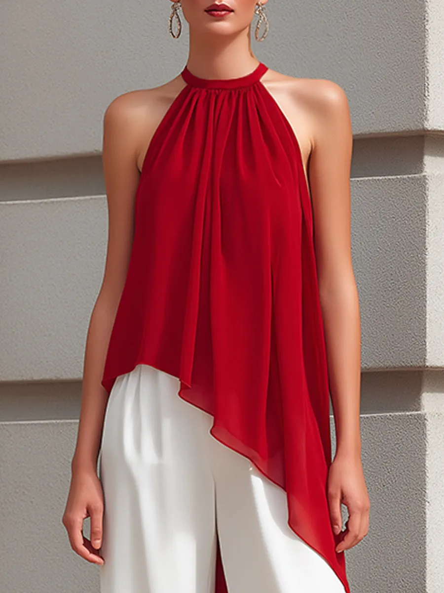 Halter Neck Asymmetric Draped Top And Wide-Leg Pants Set sold by Mooyius product image thumbnail 2