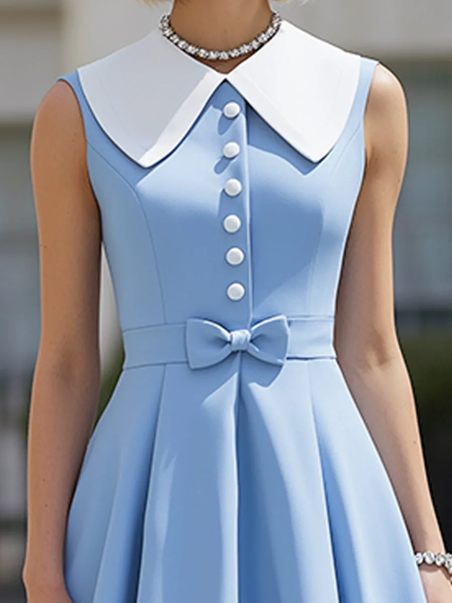 Contrast Collar Button-Front Pleated A-Line Midi Dress sold by Mooyius product image thumbnail 2