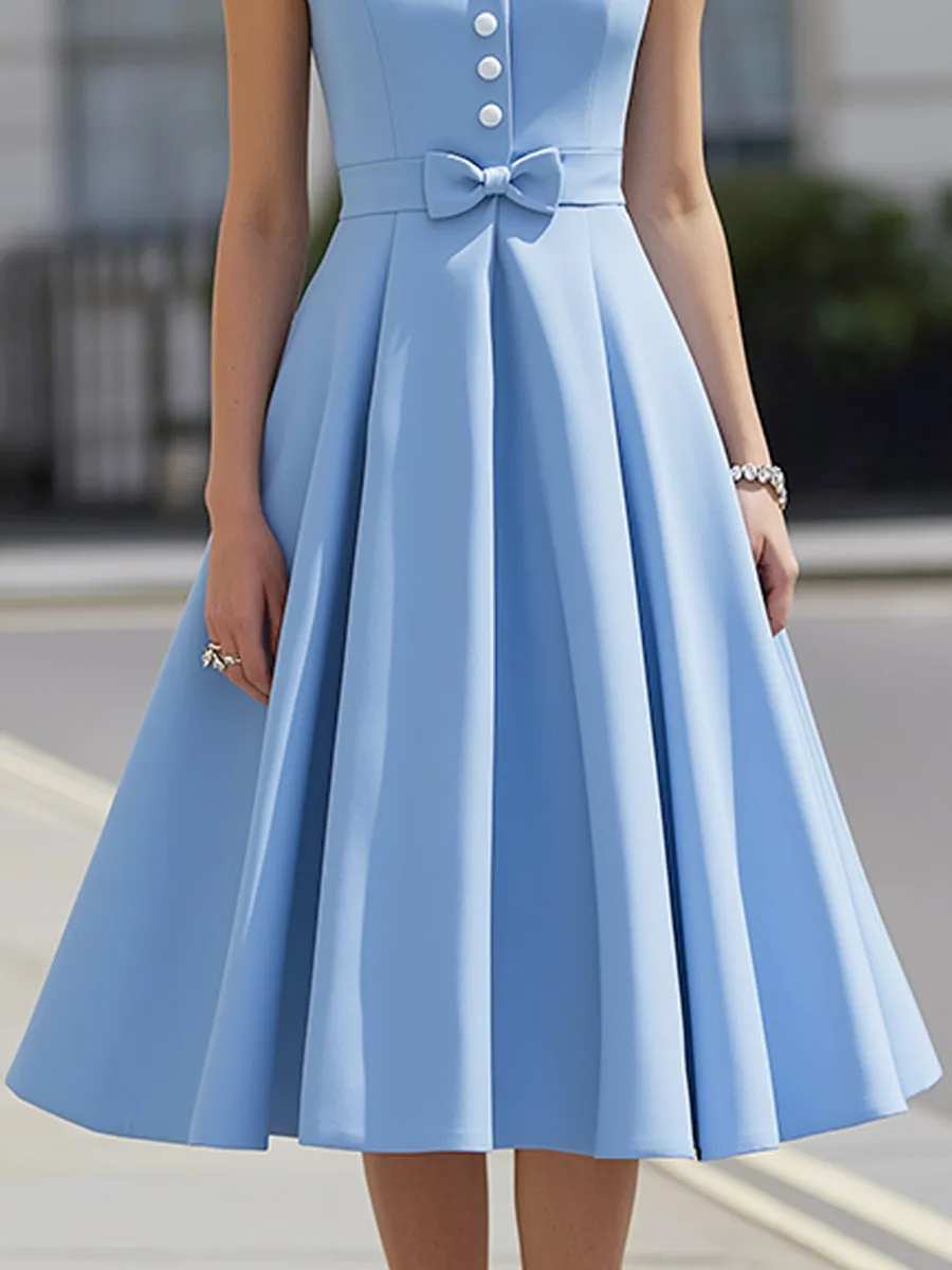Contrast Collar Button-Front Pleated A-Line Midi Dress sold by Mooyius product image thumbnail 3