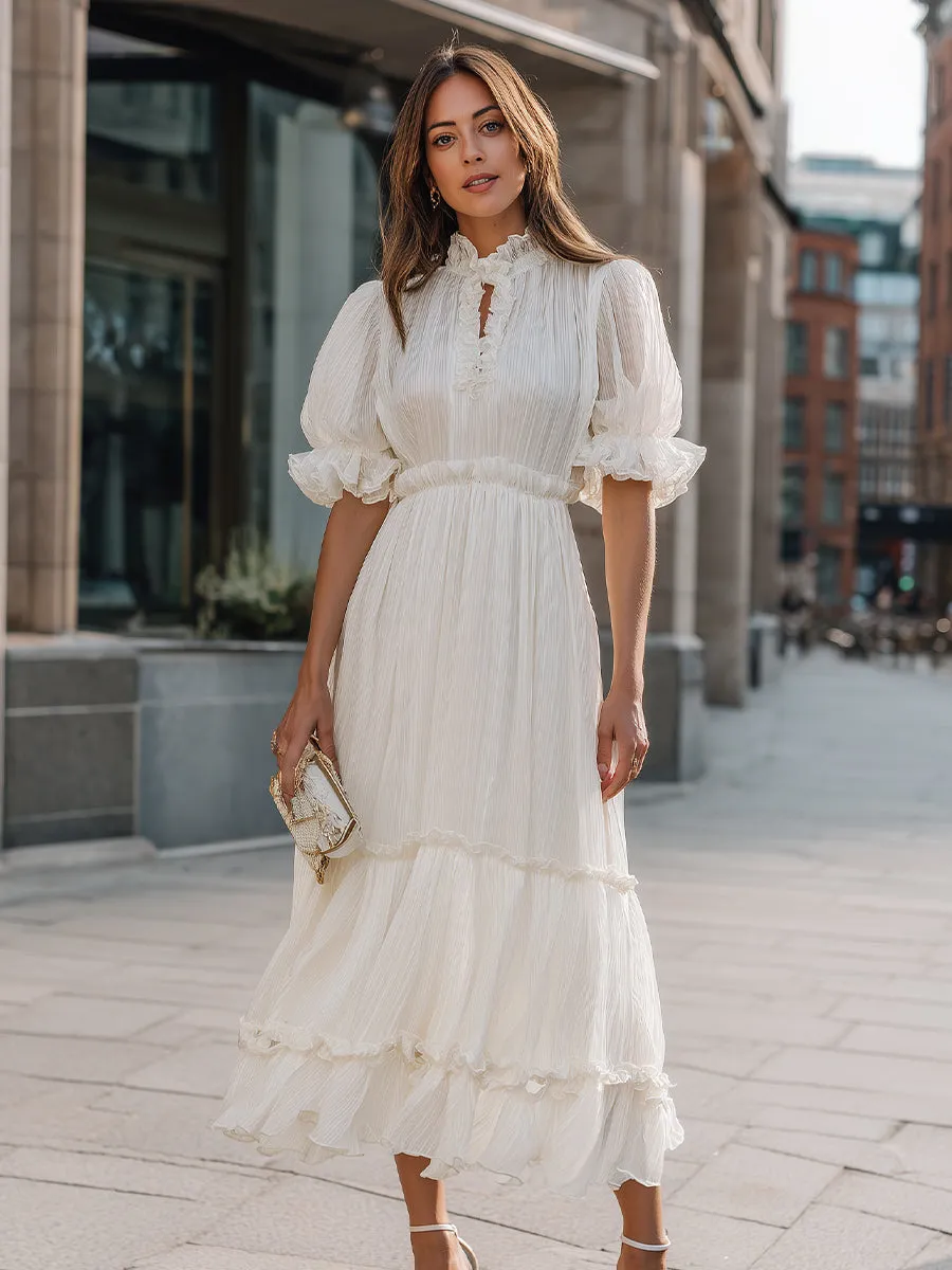 Ruffled High Neck Tiered Midi Dress sold by Mooyius product image thumbnail 2