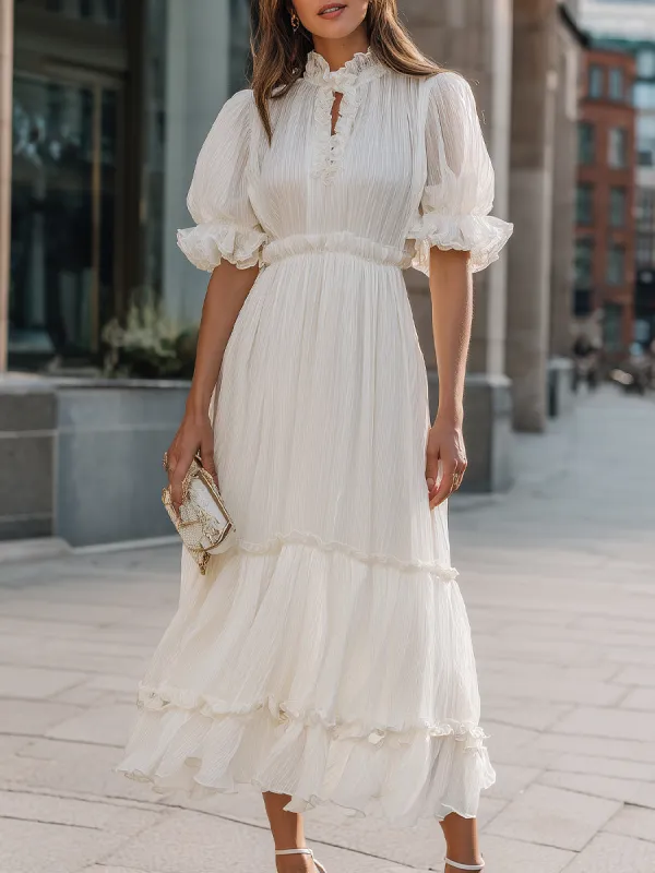 Ruffled High Neck Tiered Midi Dress made by Mooyius