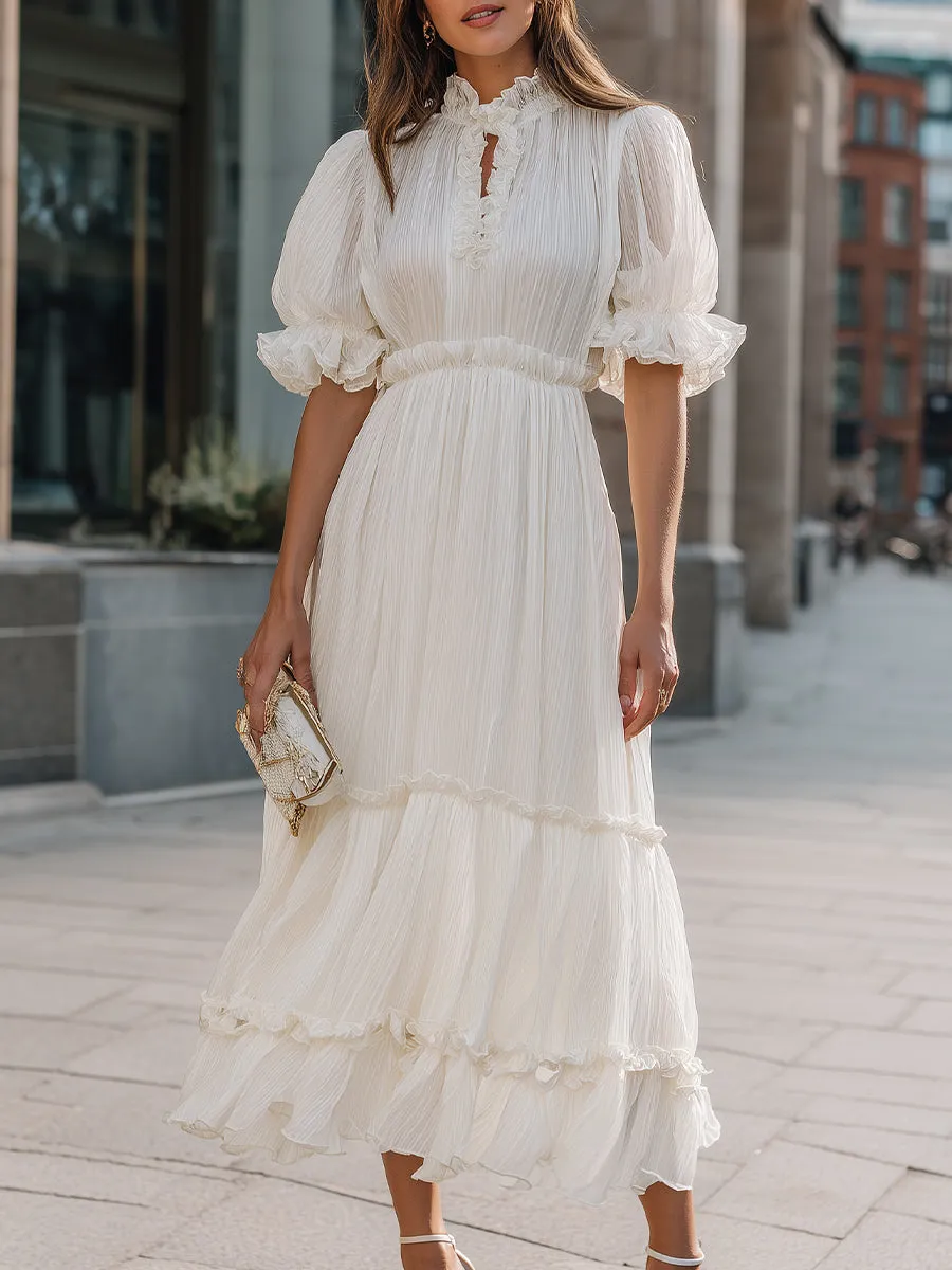 Ruffled High Neck Tiered Midi Dress sold by Mooyius