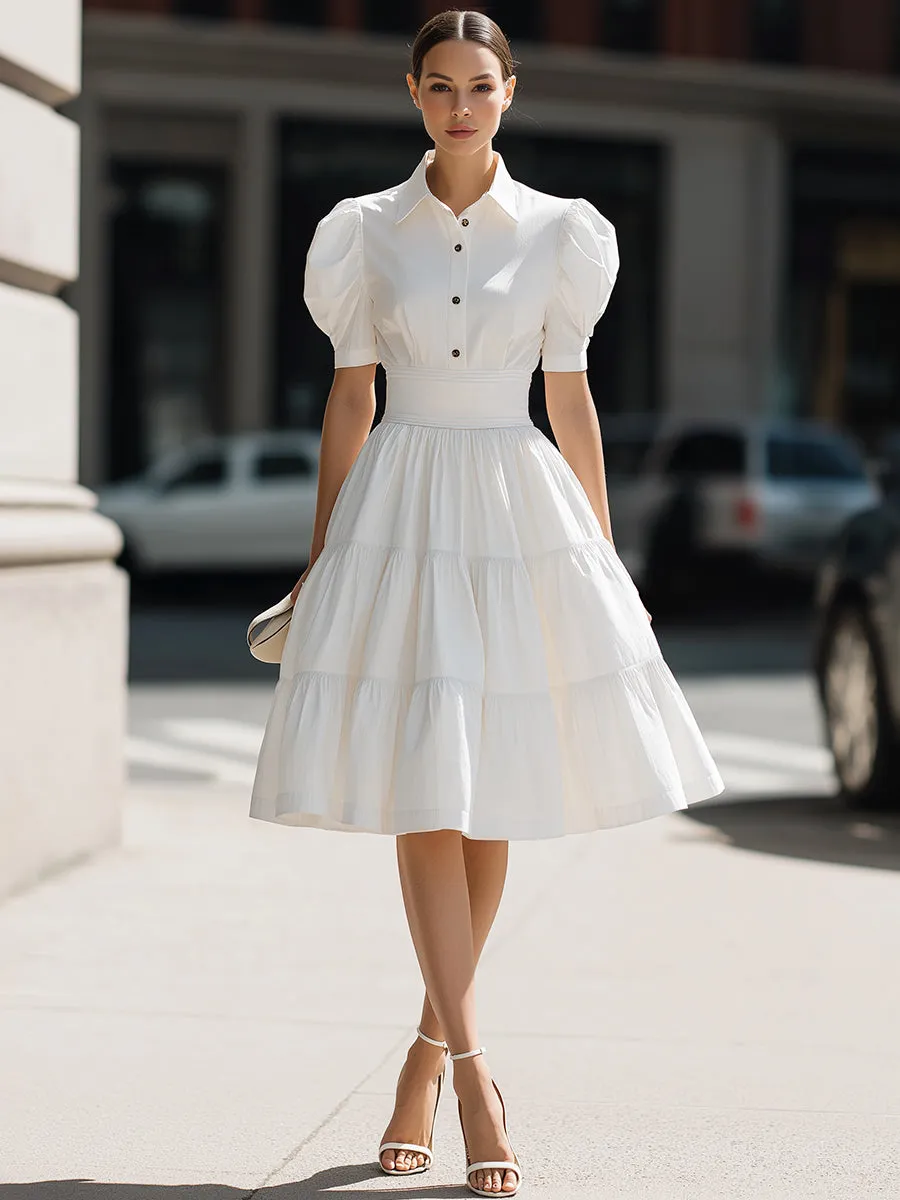Puff Sleeve Button-Front Tiered A-Line Mini Dress sold by Mooyius product image thumbnail 2