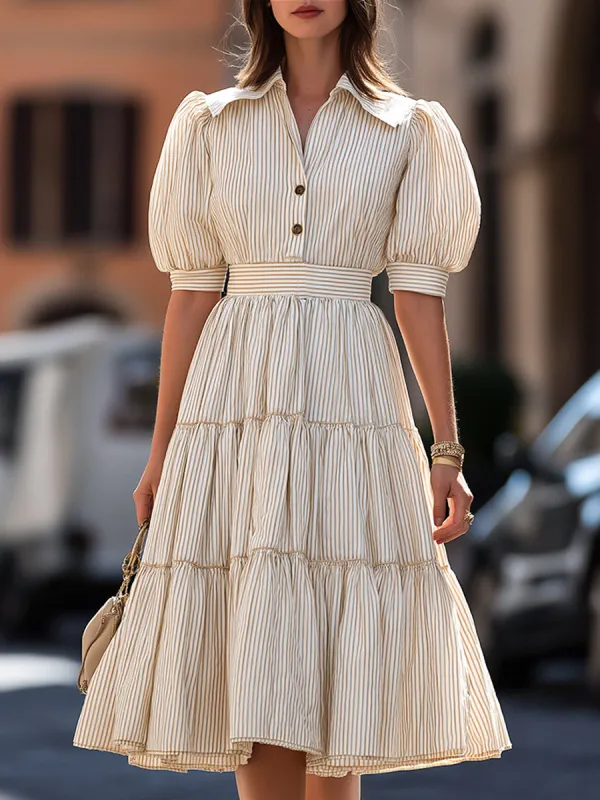 Striped Puff Sleeve Tiered A-Line Mini Dress made by Mooyius