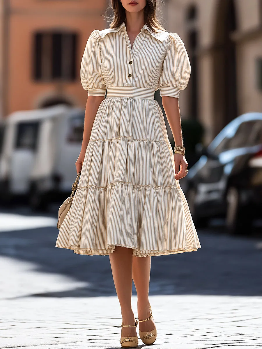 Striped Puff Sleeve Tiered A-Line Mini Dress sold by Mooyius product image thumbnail 2