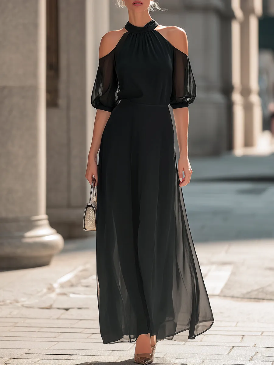 Off-Shoulder Halterneck Sheer Layered Dress sold by Mooyius