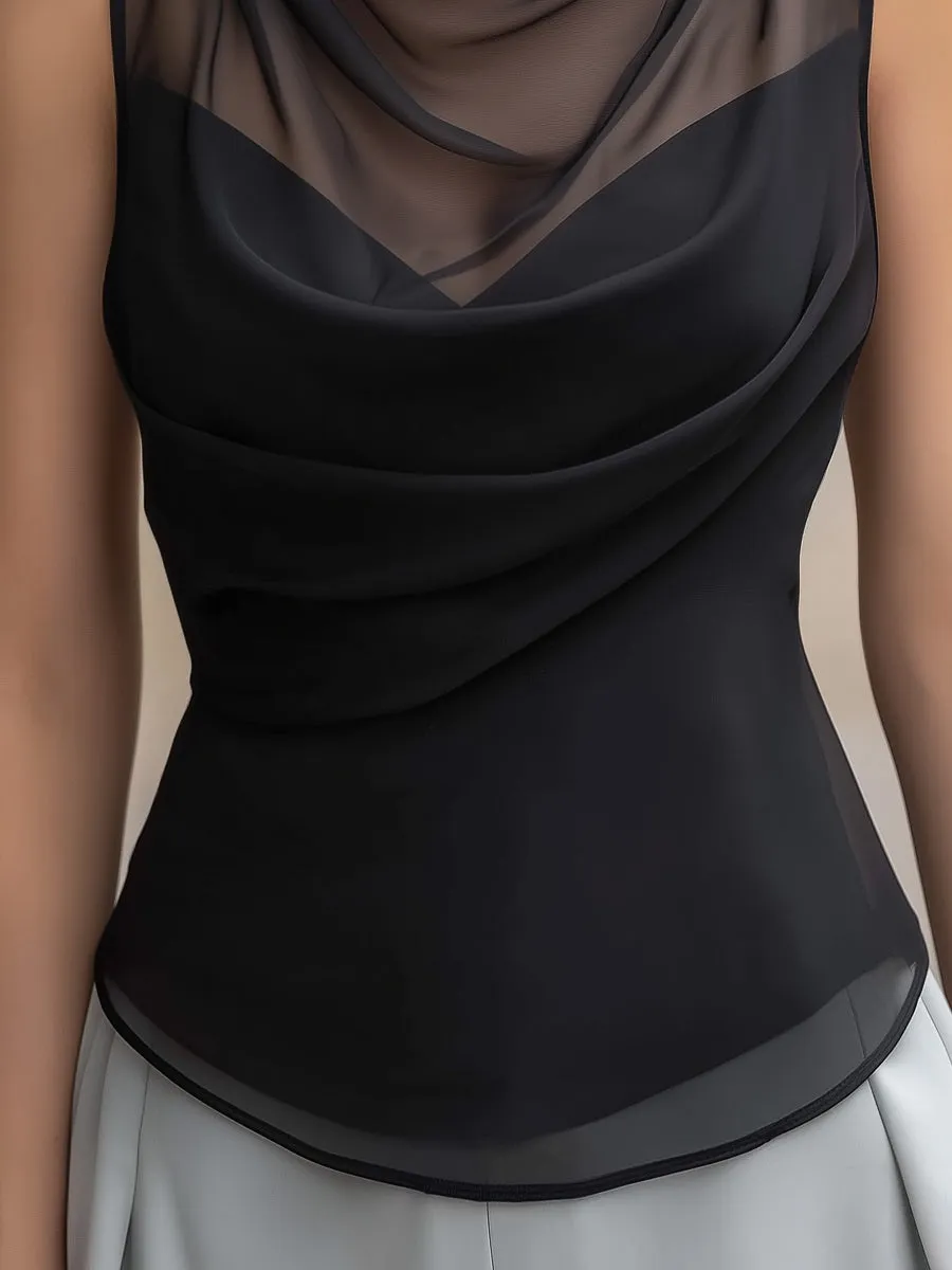 Sheer Mesh Draped Sleeveless Blouse sold by Mooyius product image thumbnail 3
