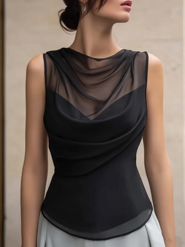 Sheer Mesh Draped Sleeveless Blouse made by Mooyius