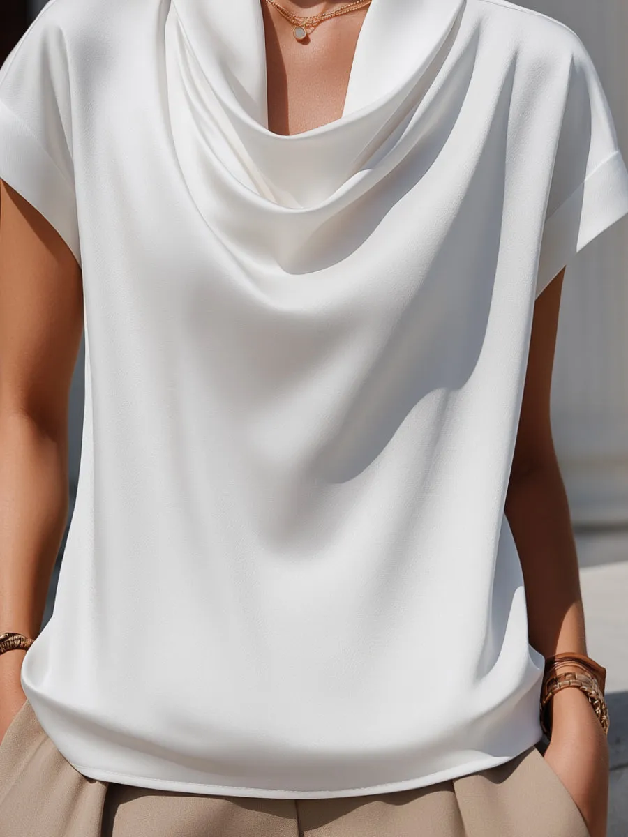 Acetate Satin Draped Cowl Neck Blouse sold by Mooyius product image thumbnail 3