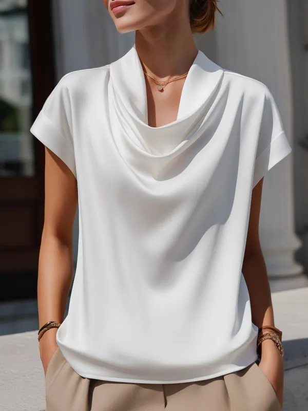 Acetate Satin Draped Cowl Neck Blouse made by Mooyius