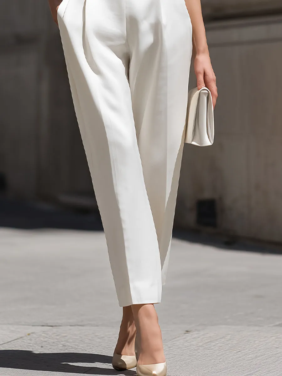 Sleeveless Stand Collar Button Down Crop Top & High Waist Pleated Tapered Pants sold by Mooyius product image thumbnail 3