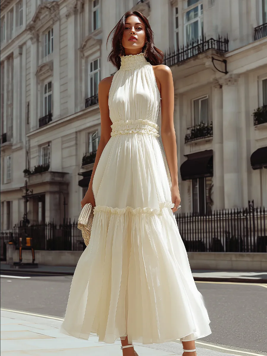 High Neck Ruffle Trim Tiered A-Line MaxiDress sold by Mooyius product image thumbnail 2