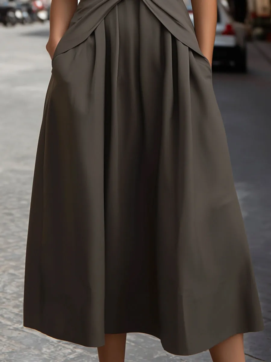 Ruched V-Neck Sleeveless A-Line Midi Dress sold by Mooyius product image thumbnail 3
