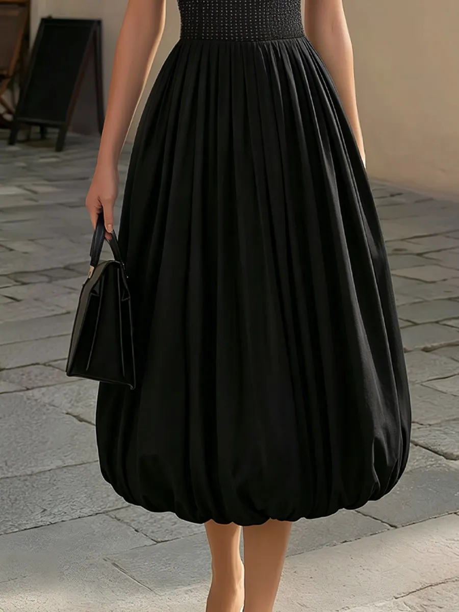 Halter Neck Textured Bodice Bubble Hem Midi Dress sold by Mooyius product image thumbnail 3