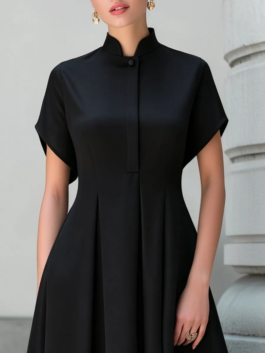 Stand Collar Pleated A-Line Maxi Dress sold by Mooyius product image thumbnail 2