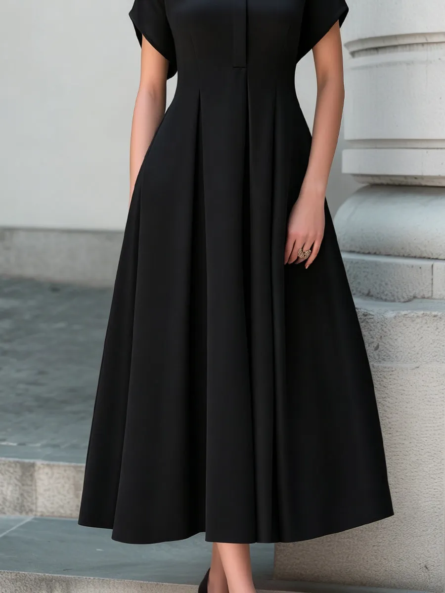 Stand Collar Pleated A-Line Maxi Dress sold by Mooyius product image thumbnail 3