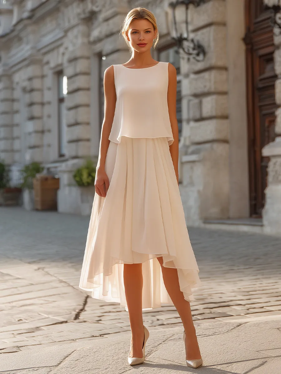 Layered Overlay Asymmetric Hem Sleeveless Midi Dress sold by Mooyius product image thumbnail 2